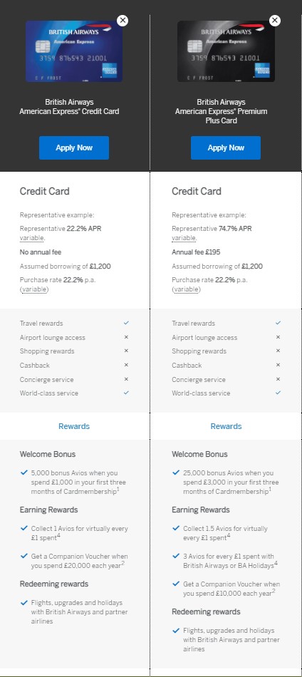 BA Amex Comparison